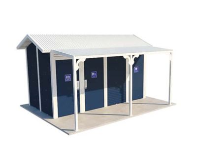 Burton 3 Standard Toilet Building with Deep Ocean and Surfmist colour scheme